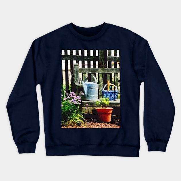 Watering Can and Blue Basket Crewneck Sweatshirt by SusanSavad